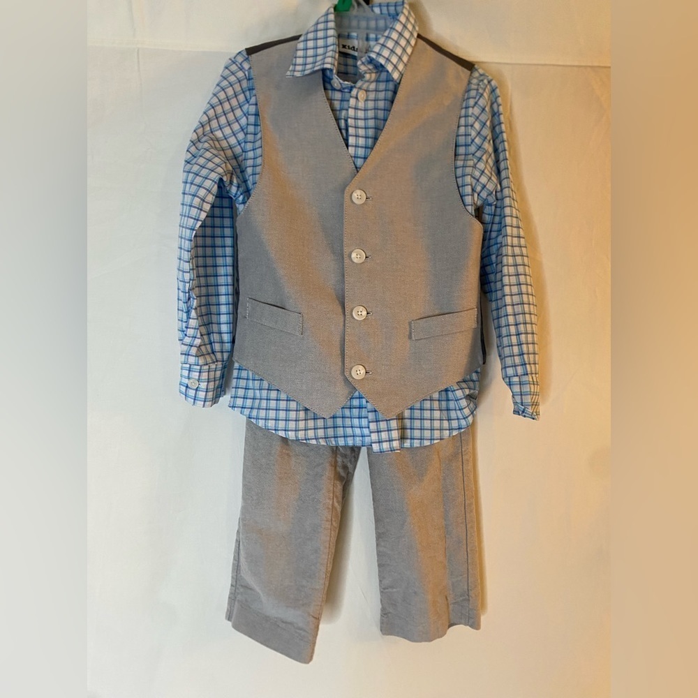 three piece grey and blue suit size 5